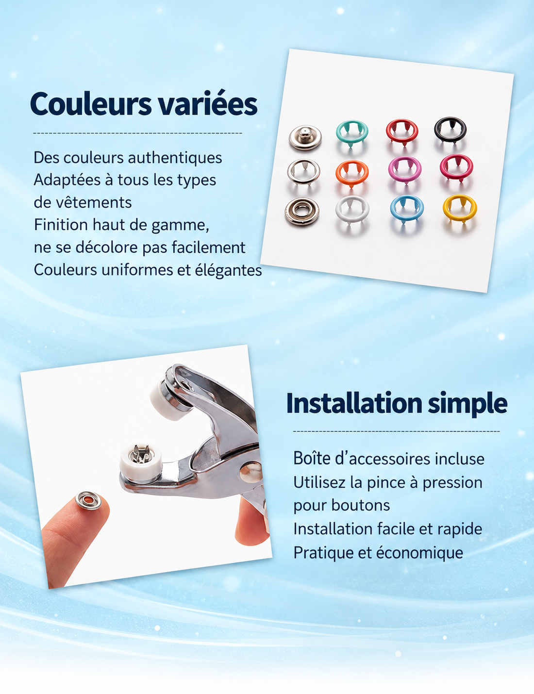 Kit Pince et Boutons-Pression Kaelis 100 pièces : Réparez et Créez en un Seul Clic, Sans Aucune Couture !