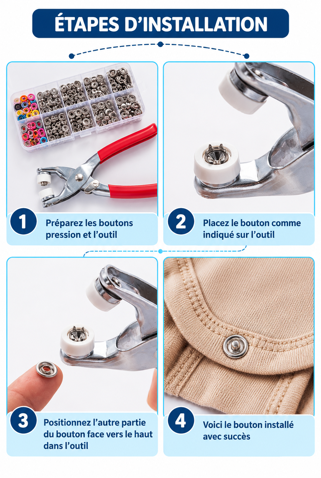 Kit Pince et Boutons-Pression Kaelis 100 pièces : Réparez et Créez en un Seul Clic, Sans Aucune Couture !