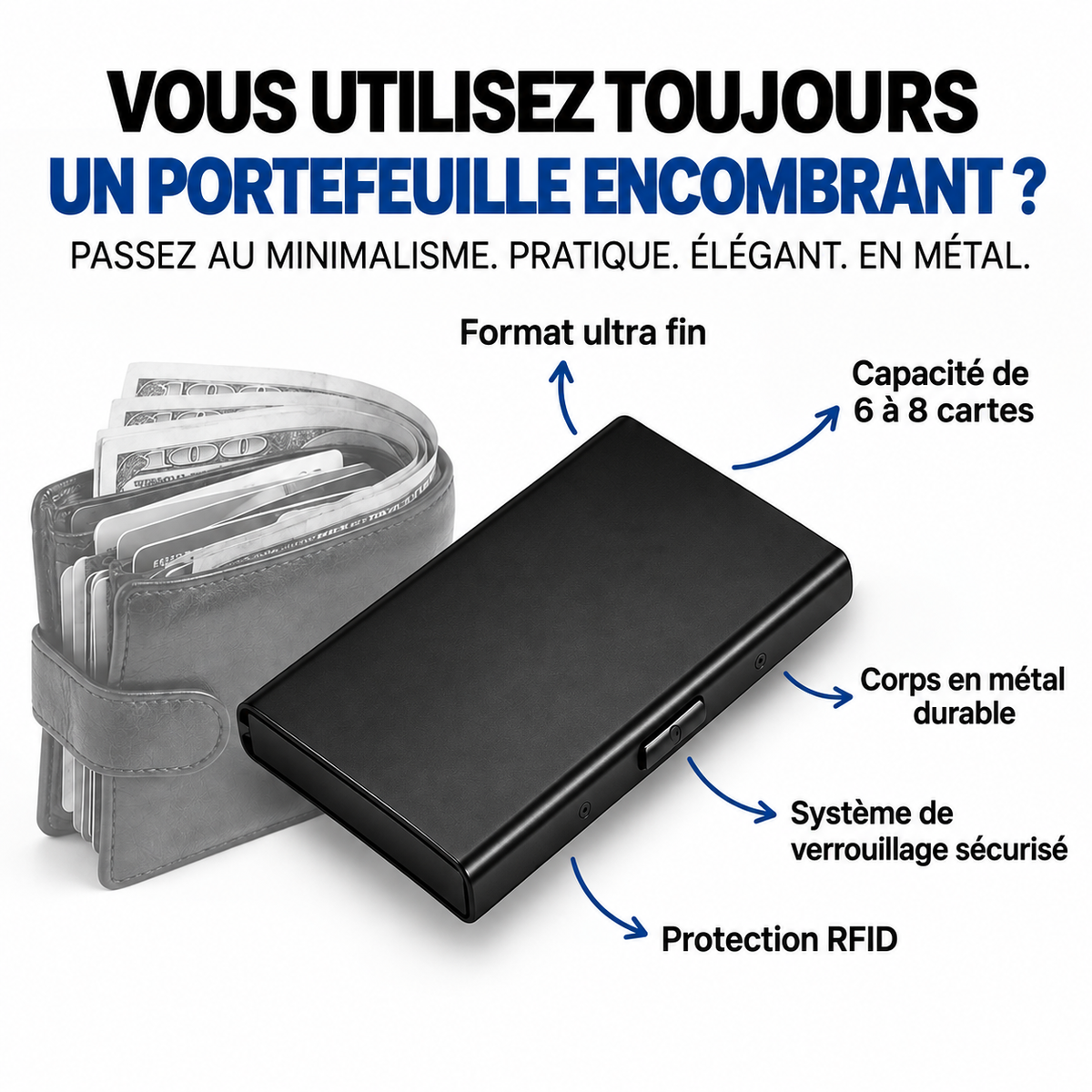 Porte-cartes RFID Blindé en Acier Inoxydable